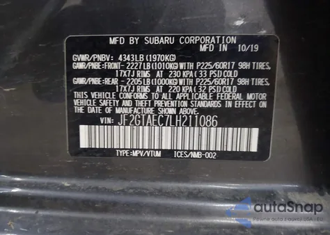 2020 Subaru Crosstrek Premium z USA, uszkodzony, nr VIN JF2GTAEC7LH211086